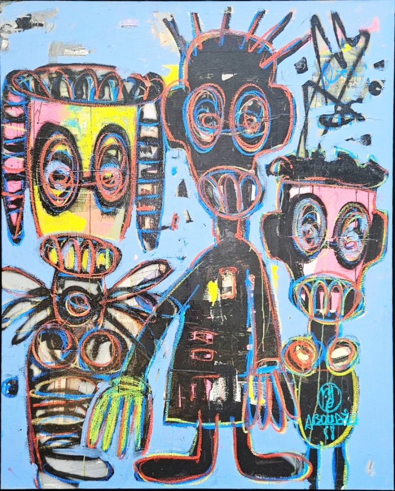 Aboudia 150x120 cm,  acrylique et collages sur toile, Artnew Gallery